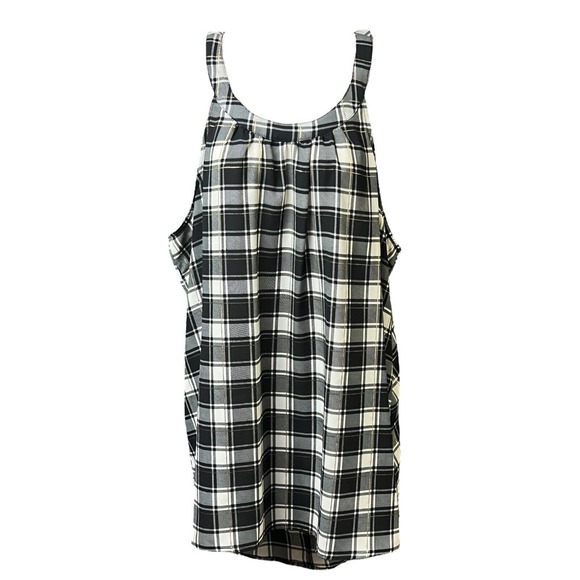 Torrid Tunic Top Size 2X Black White Gold Plaid Hi Lo Sleeveless Lurex Modern‎ - Picture 2 of 11